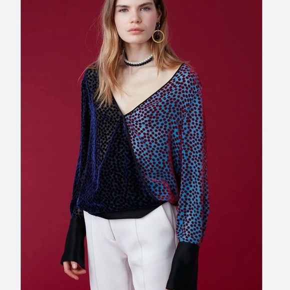 Diane Von Furstenberg Pink and Blue Wrap Blouse - Picture 8 of 16